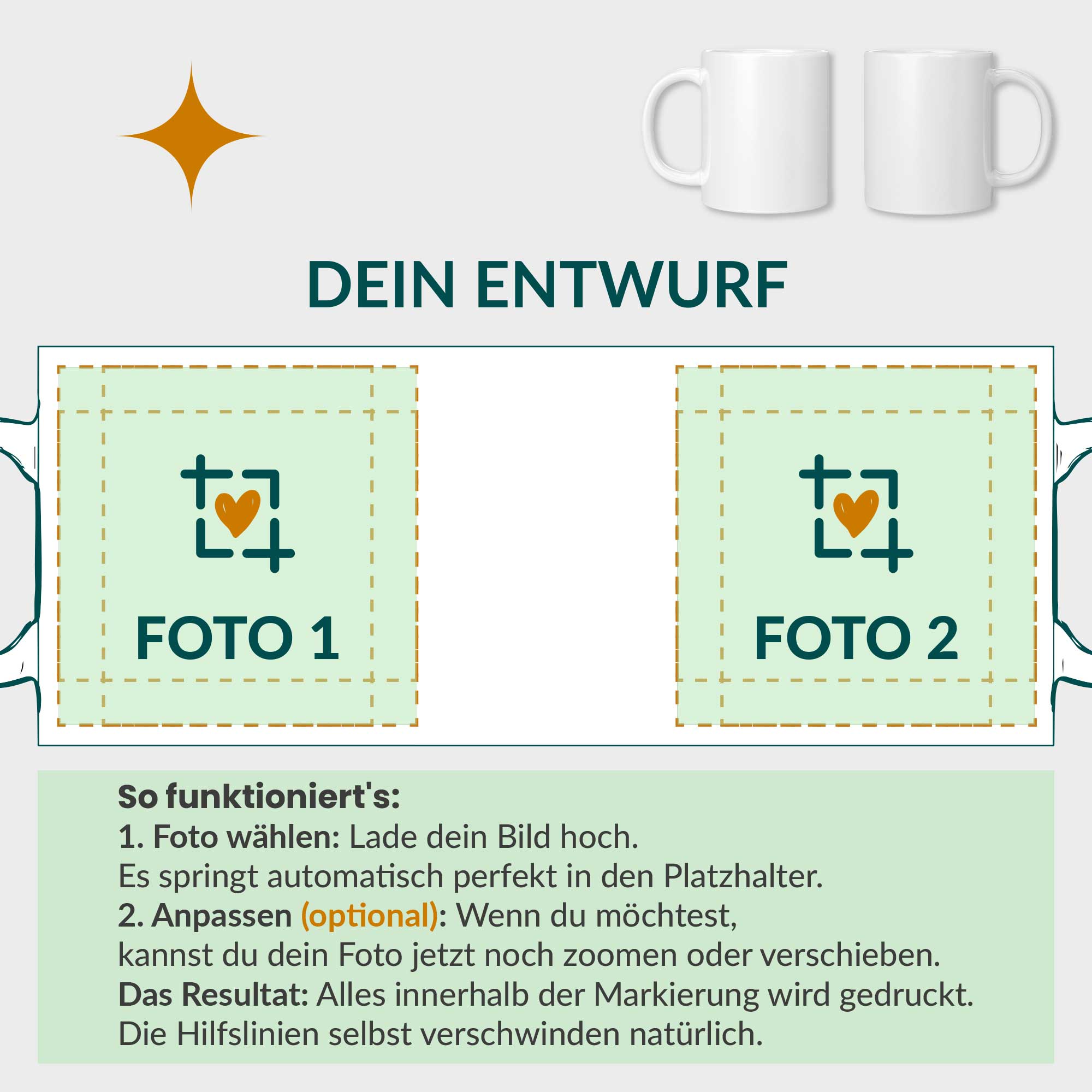 Design-Vorlage für die Easy Fototasse – Grosse Nova Editor Ansicht