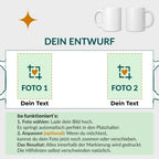 Design-Vorlage für die Fototasse im Hochformat mit personalisierbarem Text – Grosse Nova Editor Ansicht