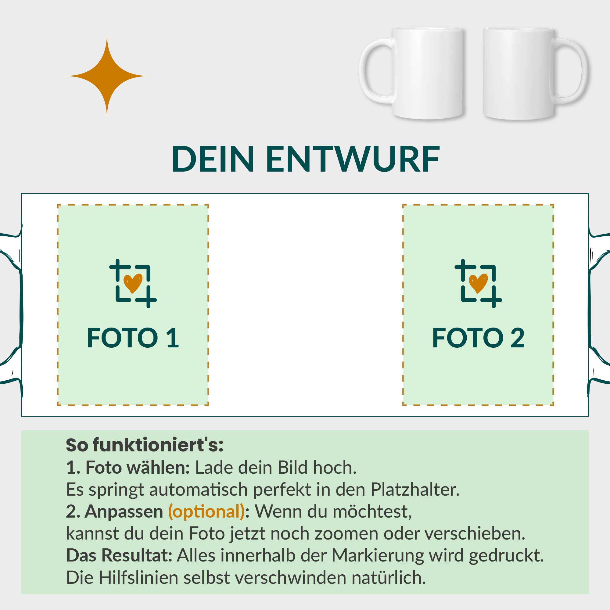 Design-Vorlage für dieFototasse im Hochformat ohne Text – Grosse Nova Editor Ansicht