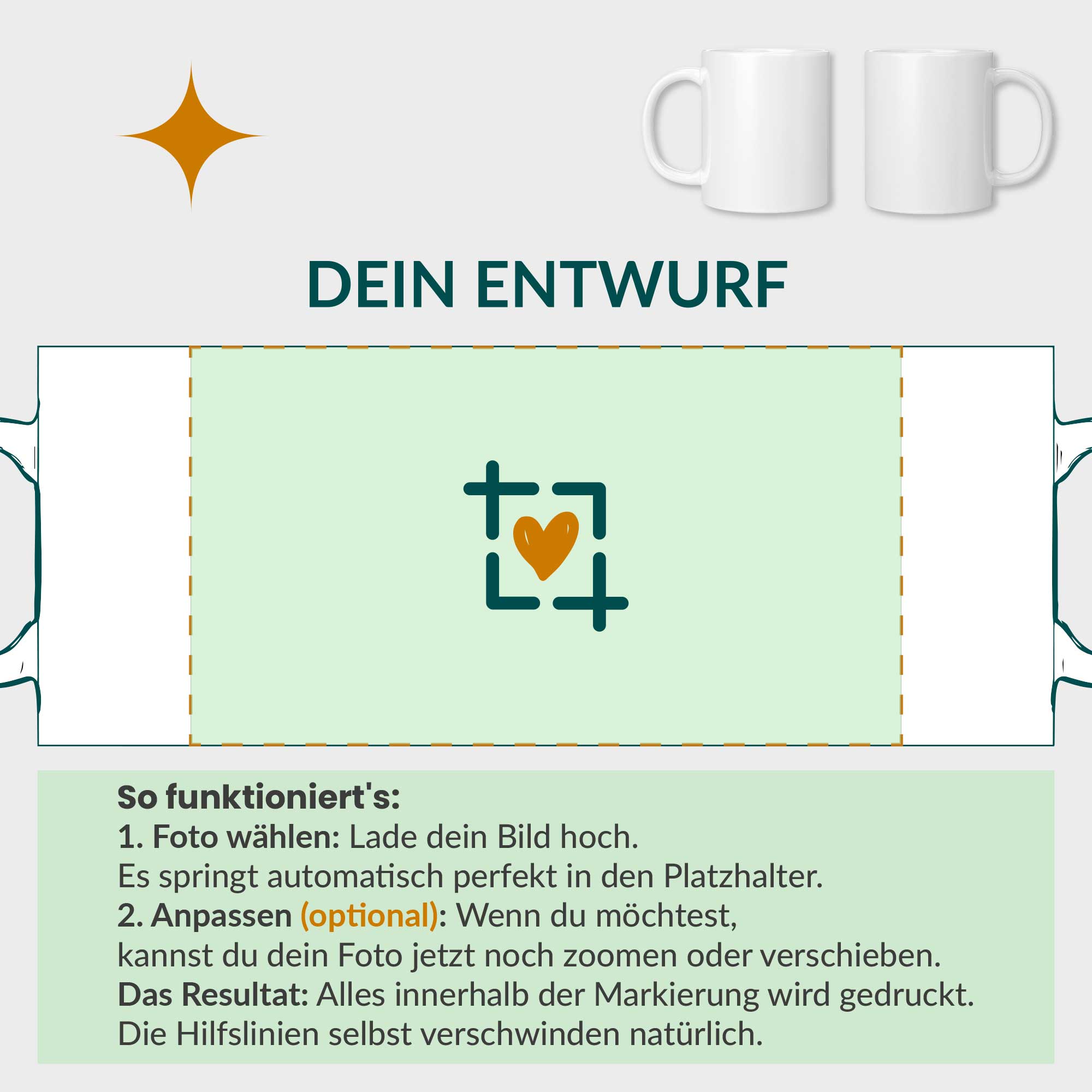 Design-Vorlage für die Fototasse im 16:9 Format ohne Wunschtext – Grosse Nova Editor Ansicht