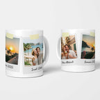 Fototasse im Vintage Sofortbild-Look mit drei Fotos im Quadratformat und Text unterhalb der Fotos.